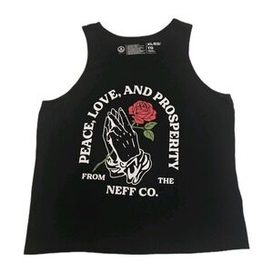 Neff Mens XL Tank Top Rose Praying Hands Peace Love Prosperity Black Graphic Tee